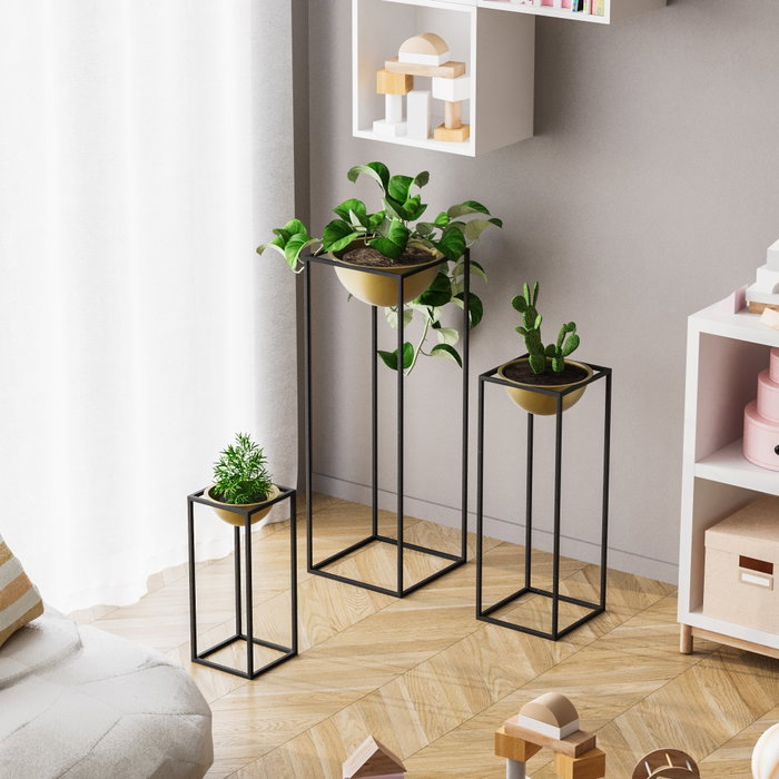 Aberto Design Maceta Decorativa de Metal Negro y Dorado GED-019-A